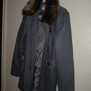 dELiA*s Charcoal Pea Coat with Faux Fur Trim